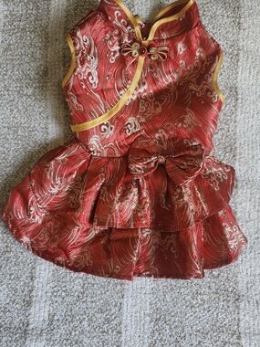 & Other Stories Red and Gold Festive Dog Dress